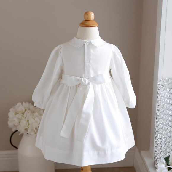 Long Sleeve Ivory Smocked Dress Pink & Sage Green Floral Embroidery Boutique - Picture 3 of 5